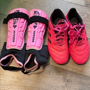 Adidas Kids Pink Sneakers and Malaga Shin Guards Bundle